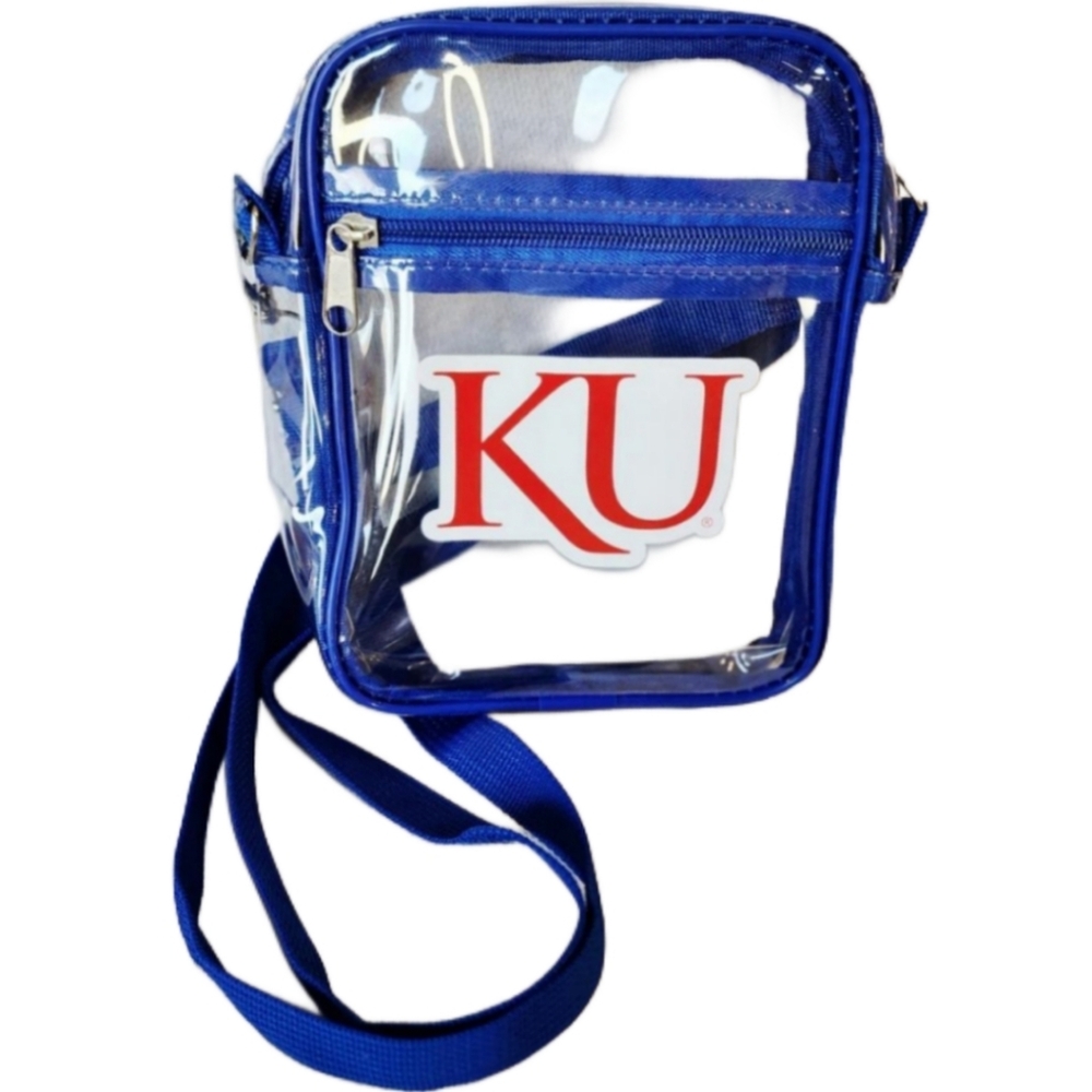 2FOR$30 - KU Jayhawks Clear Top Zip Stadium Bag in Blue with Adjustable Strap